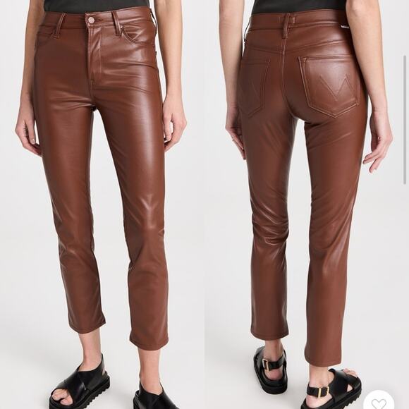 Mother Mid Rise Dazzler Jeans Faux Leather in Friar Brown...